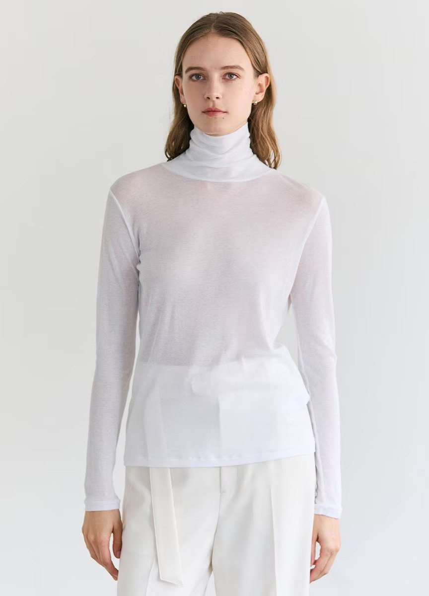 透膚絲光經典高領上衣